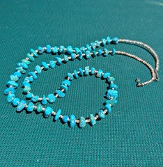 Vintage Kingman Turquoise Olive Shell Heishi Necklace 29″ Southwestern 35g