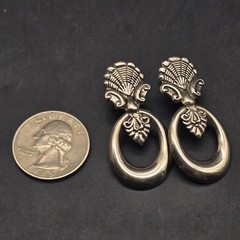 Silver Tone Art Nouveau Earrings Ornate Door Knocker Pierced Post Vintage