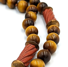 Tiger’s Eye Terracotta Jasper Beaded Necklace Vintage 32 In Long Silk Knotted