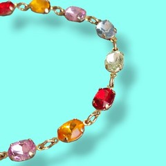 Vintage Avon NRT Foil Back Glass Gemstone Cup Chain Bracelet 8.5in Multi Color