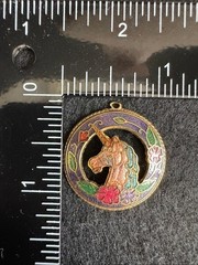 VTG SPI Cloisonne Enamel Unicorn Pendant Brass 1980s Mythical Boho