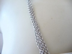 SIGNED “T” ( TRIFARI ) MULTI SILVER TONE CHAINS Lrg SILVER BEADS NECKLACE #23/5A