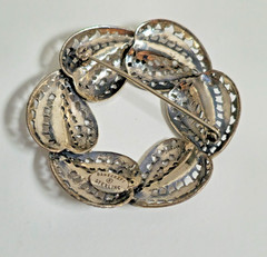 Vintage 925 Sterling Silver – Marcasite Leaf Wreath Pin Brooch Round Statement