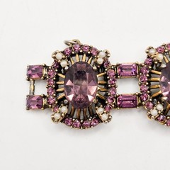 Vintage 1953 Hollycraft Amethyst Purple Rhinestone Pearl Gold Tone Link Bracelet