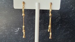 Gold Tone Metal Faux Pearl Dangling Pierced Earrings Vintage Costume Jewelry NOS