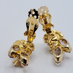 Glamorous AB Crystal Flower Floral Pale Rhinestone Climber Vtg Clip On Earrings