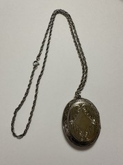 Vintage Locket Double Sided Silver Tone Necklace Large #004 Engraving