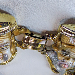Vintage SELRO SELINI Seven Lucky Gods Bracelet Asian Fortune Faces Figural Panel