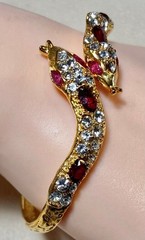 AUTHENTIC SWOBODA CUFF SNAKE BRACELET ~ AUSTRAIN CRYSTAL, GARNET, RUBY EYES!