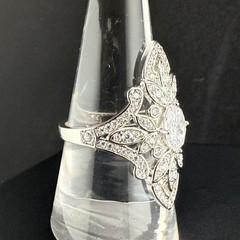 Vintage Ring Art Deco Revival Silver Tone Rhinestone