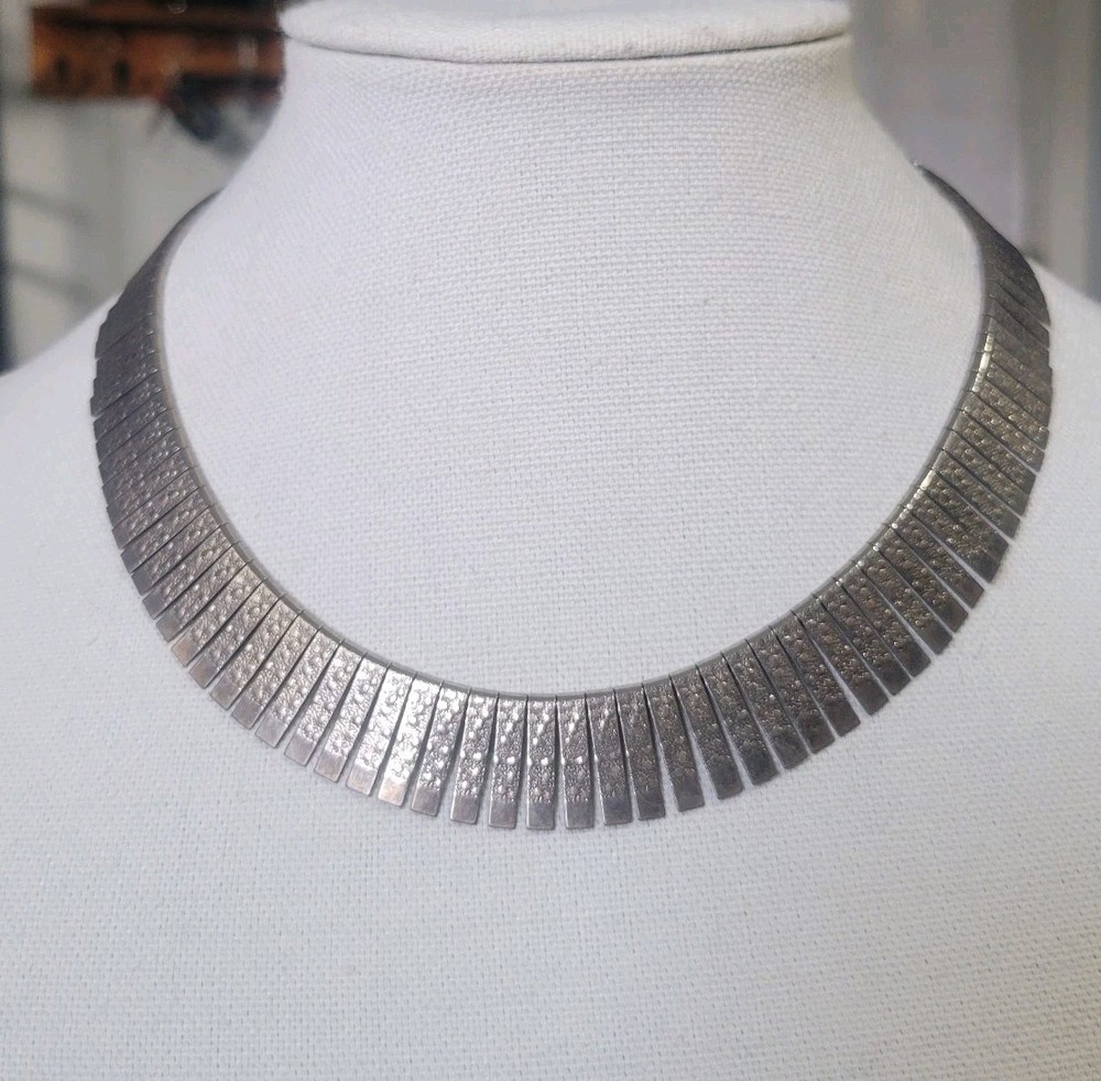 Vintage Cleopatra Egyptian Revival Choker Silver Tone Statement Necklace