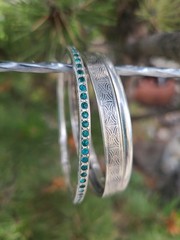 3 Vintage BEAU & MEXICO Sterling Silver 925 Bangle Bracelet Lot Teal Rhinestones
