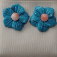 Vintage Created Turquoise Flower Jackets For Earrings Use W Any Studs Split Ear