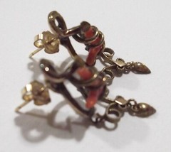 Antique Victorian Lot GF Pierced Branch Coral Dangle Drop Earrings & Shirt Stud