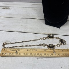 VTG Signed Barclay Necklace & Screw Earrings Set Gold Tone Rhinestone Flower