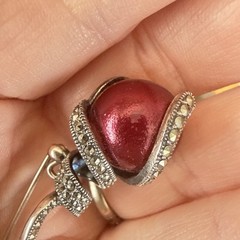 Judith Jack Brooch Sterling Silver Marcasite Pin Red Imitation Pearl $110 Deco