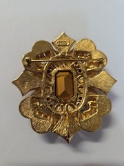 Vintage Signed CINER Amber Topaz Swarovski Crystal Enamel Mughal Brooch Pendant