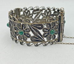 Rare Judaica 925 silver filigree bracelet set with King Solomon Eilat stones