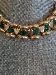 Vintage Heart Collar Link Necklace Faux Emeralds Valentine’s Day Necklace