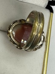 Vintage Red Pink Stone Ring Size 7 Silver Tone