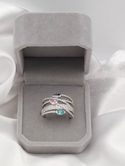 Vintage PJM 6Band Sterling Crystal Muti Color Pear Cut Gemstones Ring 5.9Gr Sz8