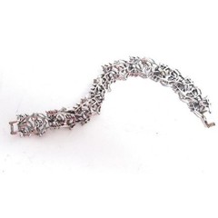 Vintage Silver Toned Blue Rhinestone Floral Bracelet 7.5