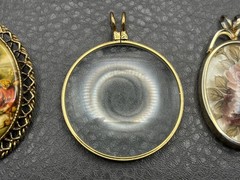 Vintage Lot Of 3 Pendants Gold Tone Floral Cameo Portrait Scene Magnifying Glass