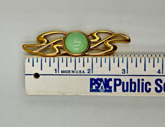 Vintage Monet Brooch Pin Mint Green Cabochon Gold Tone Leaf Signed 1970s 1980s