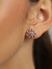 Floral Halo Stud Earrings For Girl 2.1 Ct Lab Created Diamond 14K Rose Gold Over