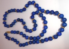14K Gold 10mm Lapis Lazuli Bead Necklace 32”l Opera 14K Rondelle Spacers 106g