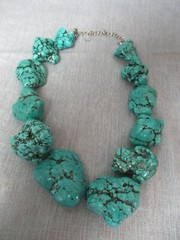 12 Turquoise Howlite Nugget Necklace – w/ Metal Tag – Marked – 15″ long – 4 213