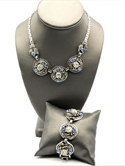 Selro Selini Necklace & Bracelet Set Unsigned Silver Tone Confetti Vintage