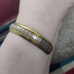 Vtg Sergio Lub Tri-Metal Copper Brass Sterling Silver Cuff Bracelet Size 6″