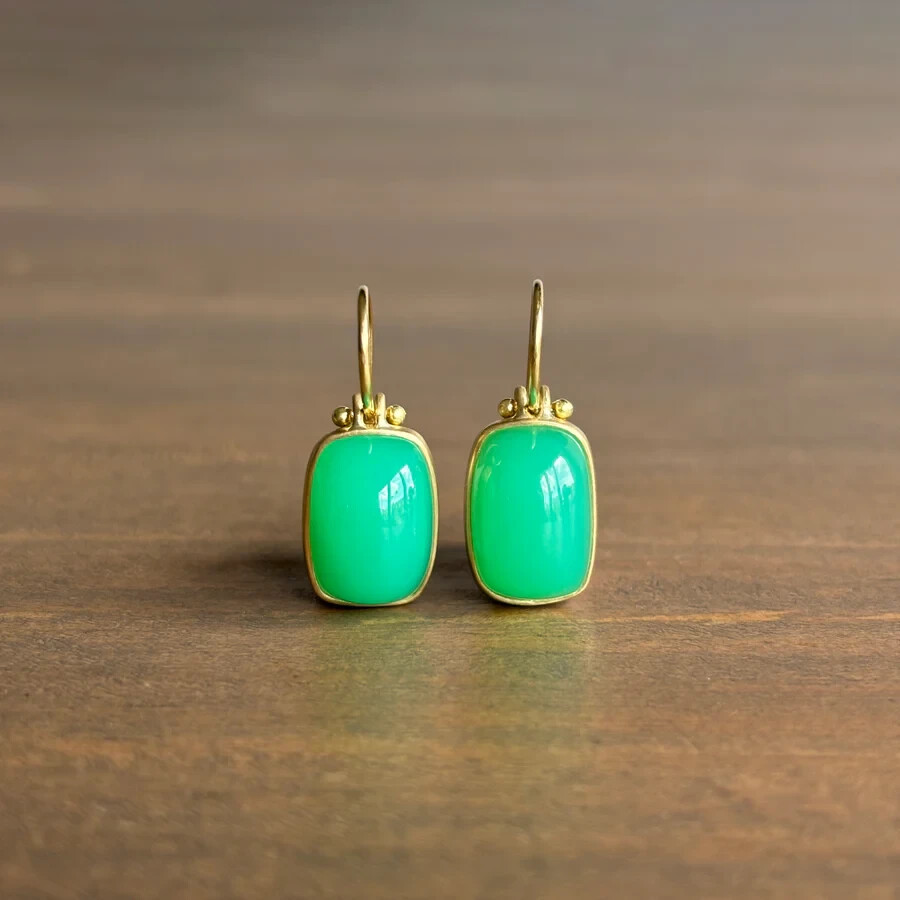 Vintage Natural Light Green Jade Unique Cut Dangle Earring Sterling Silver 925