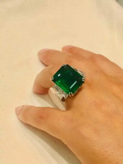 Exceptional Quality Emerald Cut 13.78CT Emerald & 2.46CT Shiny CZ Stunning Ring