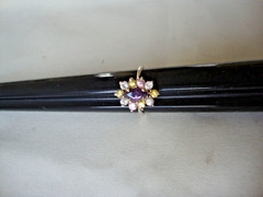 VINTAGE FLORAL PRONG SET AMETHYST PINK YELLOW CLEAR TOPAZ RING SILVER 925 SZ 6.5