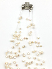 Floating Fresh Water White Pearls 3+ Strands ST Rhinestone Clasp 17″ Neckace