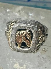 Black Hills Gold Ring onyx horse leaves cowgirl band sterling silver size 6 wome