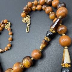 Hobe Signed Beaded Glass Brown Necklace 14” J5