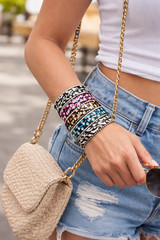 Zebra Print Rhinestone Wrap Bracelets Snap Leather Crystal Cuff Bracelet 12 pcs