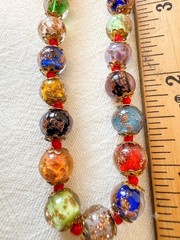 Vintage Venetian Murano Glass Goldstone Gold Foiled Disc Bead Necklace 16.5”