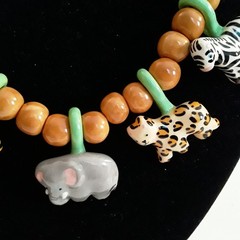 Vintage Flying Colors Safari Animal Ceramic Necklace Jungle Statement 24″