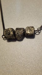 Vintage Pyrite Necklace Mixed Metals Three Beads Stones Silver Toned Chain