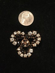 Lovely Vintage Signed M. JENT Black & Clear Rhinestone Pin/Brooch