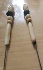 Antique Vintage 2 Hat Stick Pins / 3 +1/8″ Shaft – POSSIBLY ASIAN