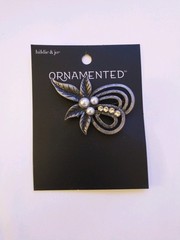 Hildie & Jo Ornament Evening Brooch Regal Pin With Faux Pearls Glass Rhinestone