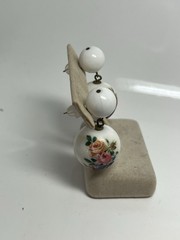 VTG W Germany White Lucite Floral Roses Beaded Post Dangle Earrings