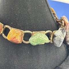 Vintage Semi Precious Stone Link Bracelet Goldstone Rose Quartz Goldstone 6.75”