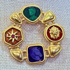 Vintage Robert Rose Gold Tone Etruscan runway 90’s Guiloche Style Brooch! Rare