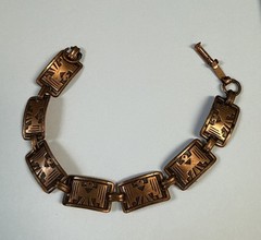Unsigned Native American Vintage Copper Thunderbird Link Panel Bracelet 7”